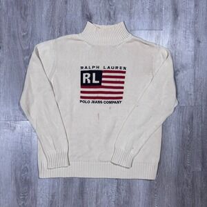 Vintage Polo Ralph Lauren American Flag Knit Cotton Sweater
